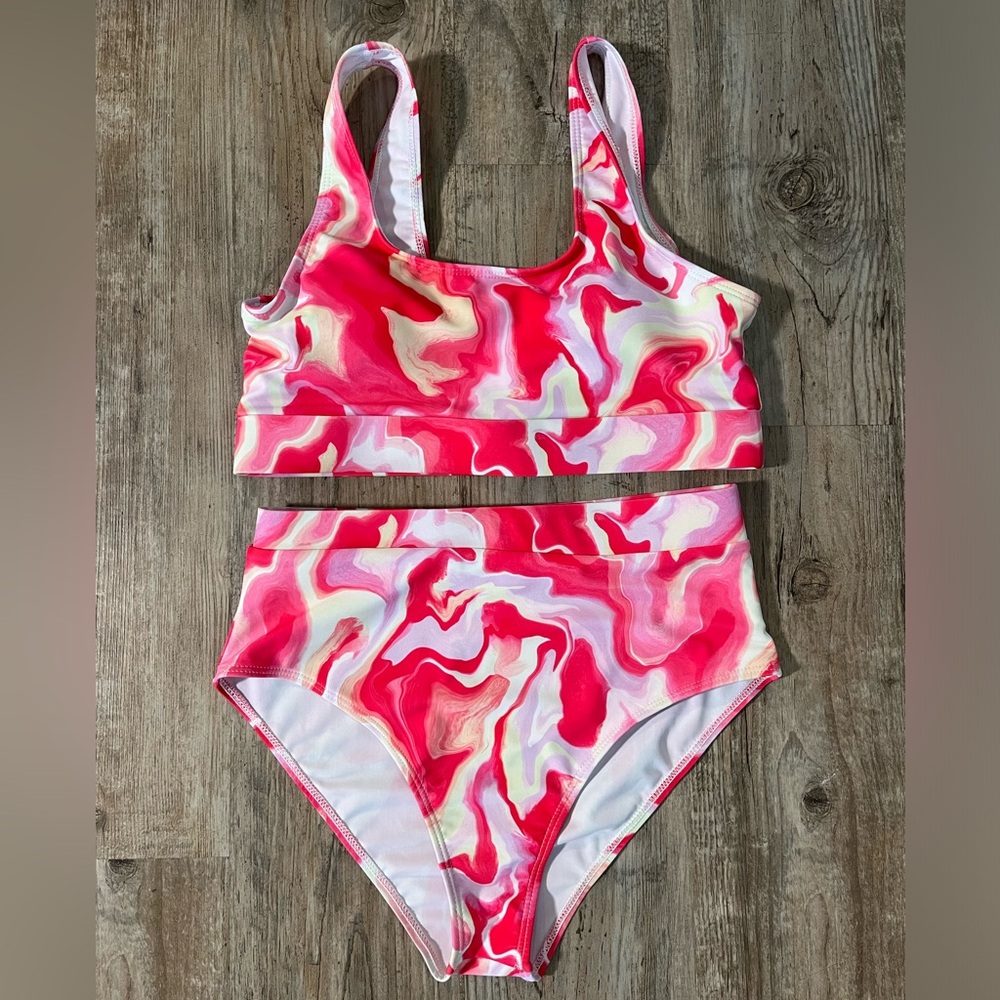 Pink Lily Swimsuit, top size S, bottoms size M